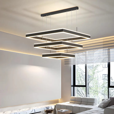 Eloer Tiered Black Square Pendant Lamp for Living Room