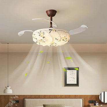 Eloer Floral Fabric Retractable Ceiling Fan Light