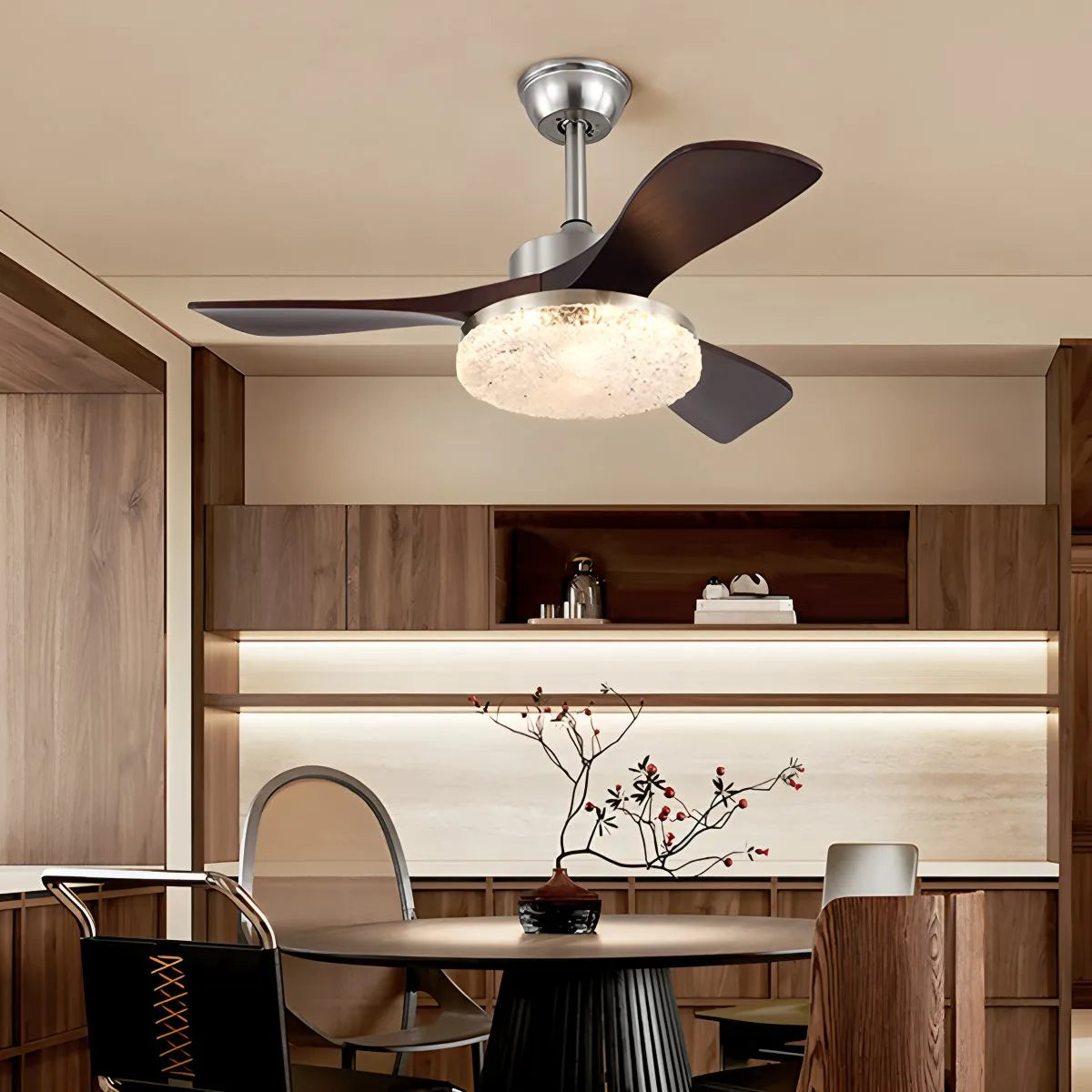 Eloer Vintage Luxury Solid Wood Ceiling Fan Light