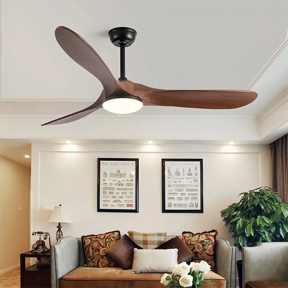 Eloer Nordic Solid Wood Ceiling Fan with Light