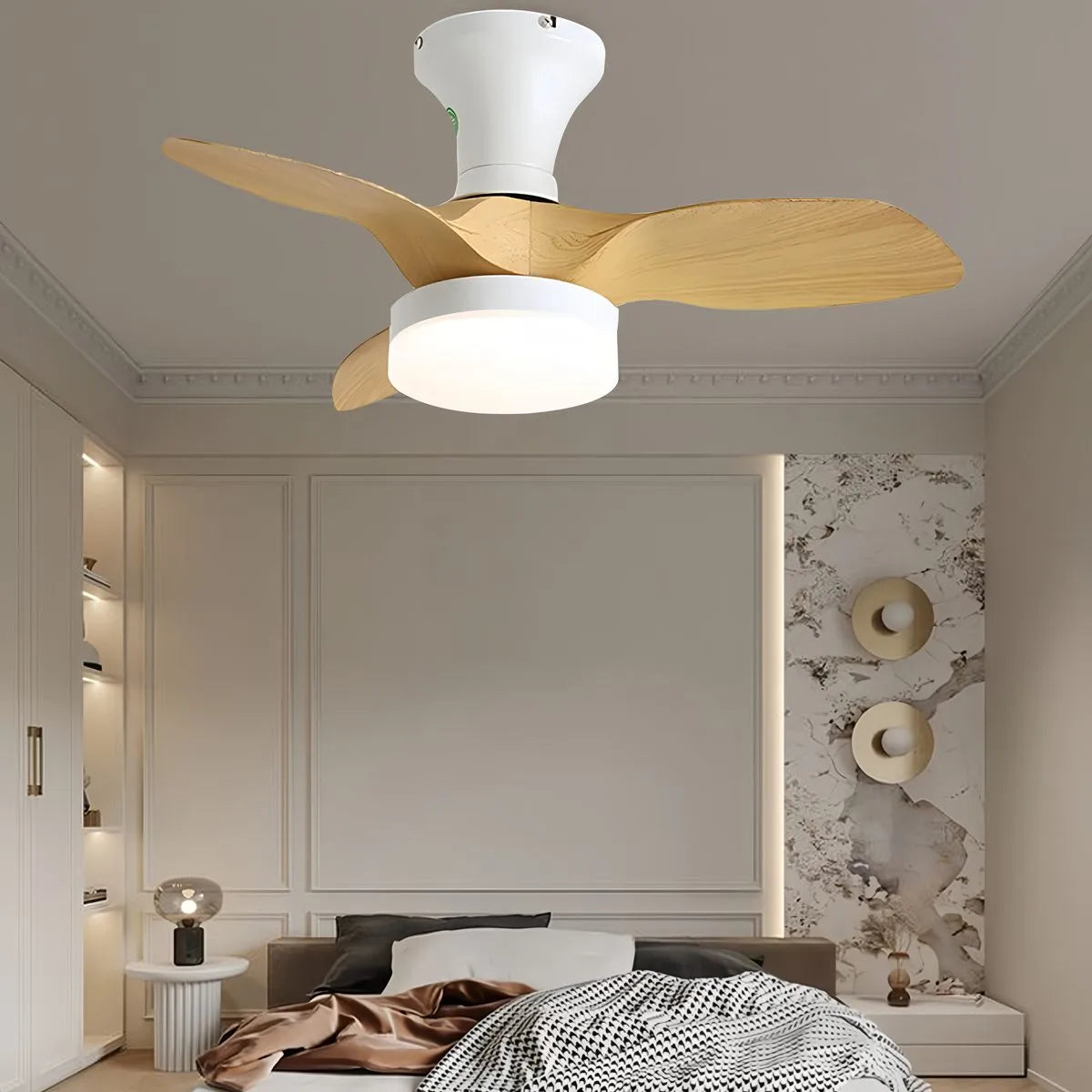 Eloer Small Propeller Ceiling Fan With Light for Bedroom