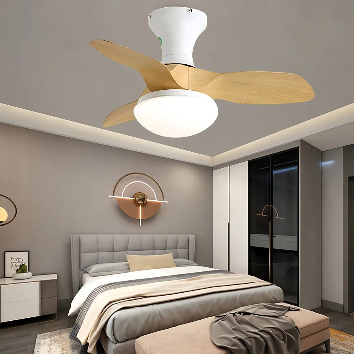 Eloer Small Propeller Ceiling Fan With Light for Bedroom