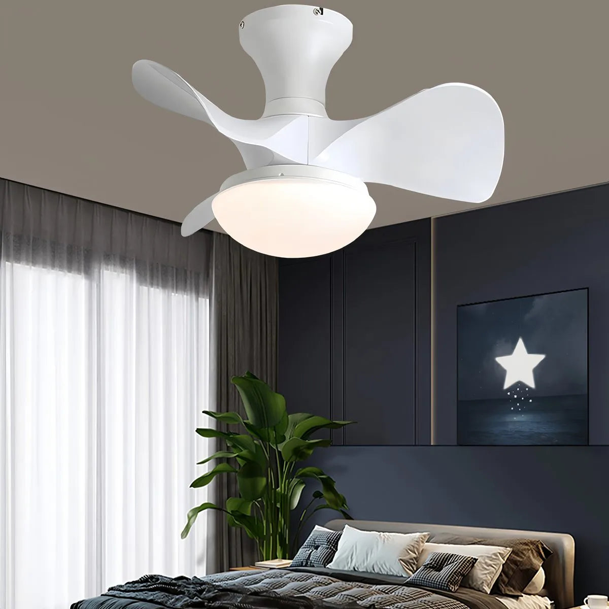 Eloer Small Propeller Ceiling Fan With Light for Bedroom