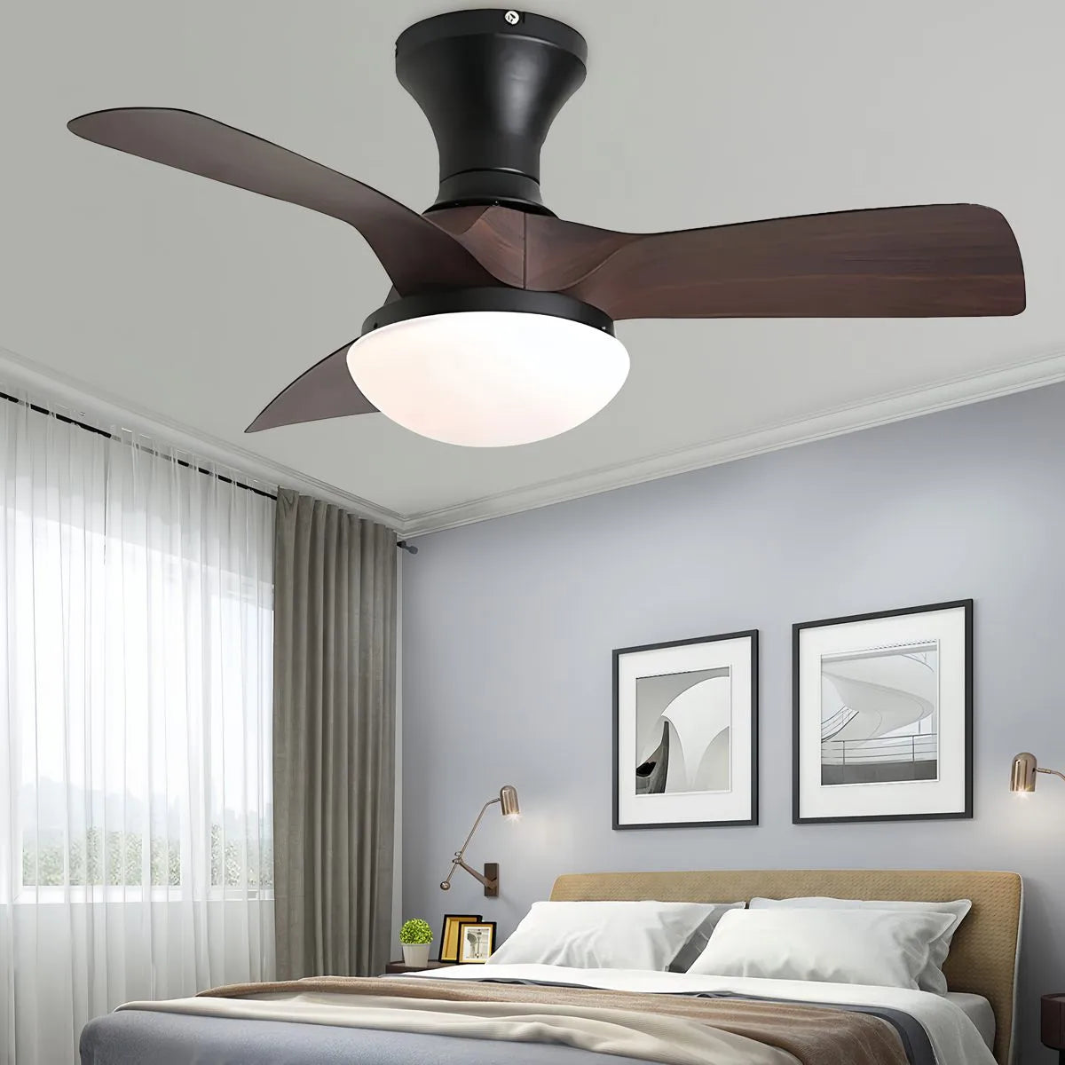 Eloer Small Propeller Ceiling Fan With Light for Bedroom