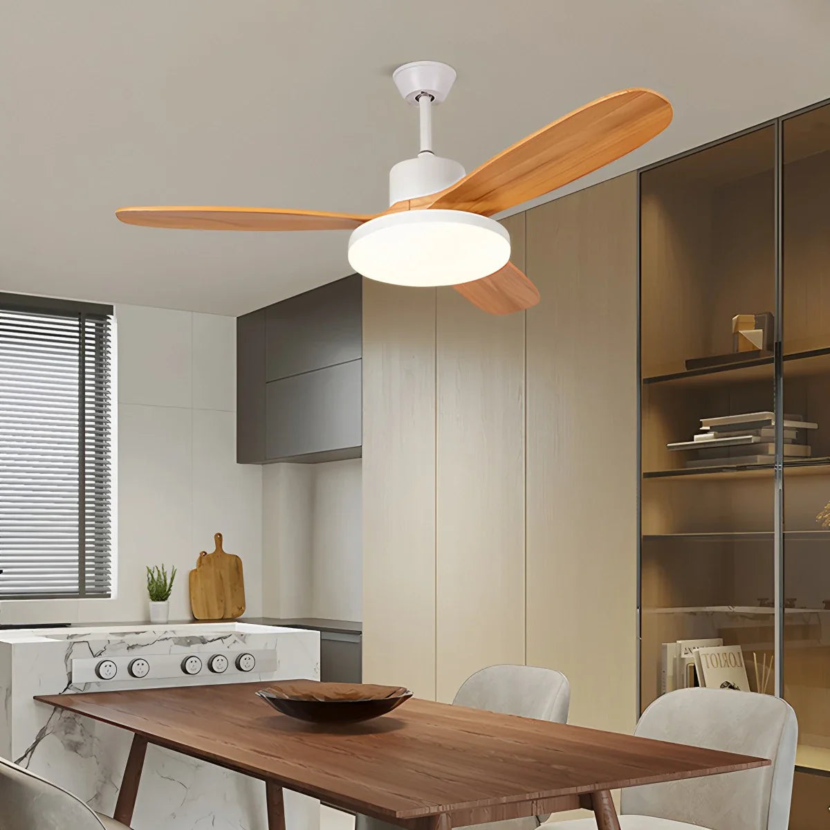 Eloer Wood 3 Blade Ceiling Fan with Light