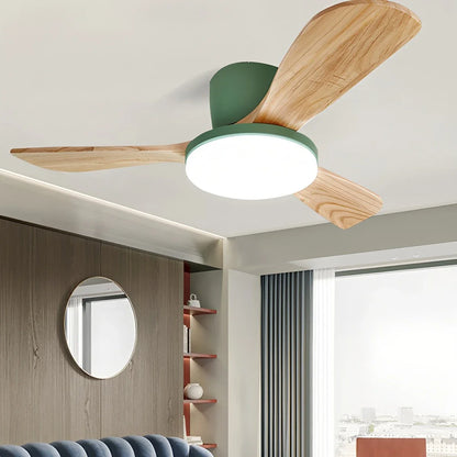 Eloer Wood 3 Blade Low Profile Ceiling Fan Lamp