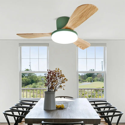 Eloer Wood 3 Blade Low Profile Ceiling Fan Lamp