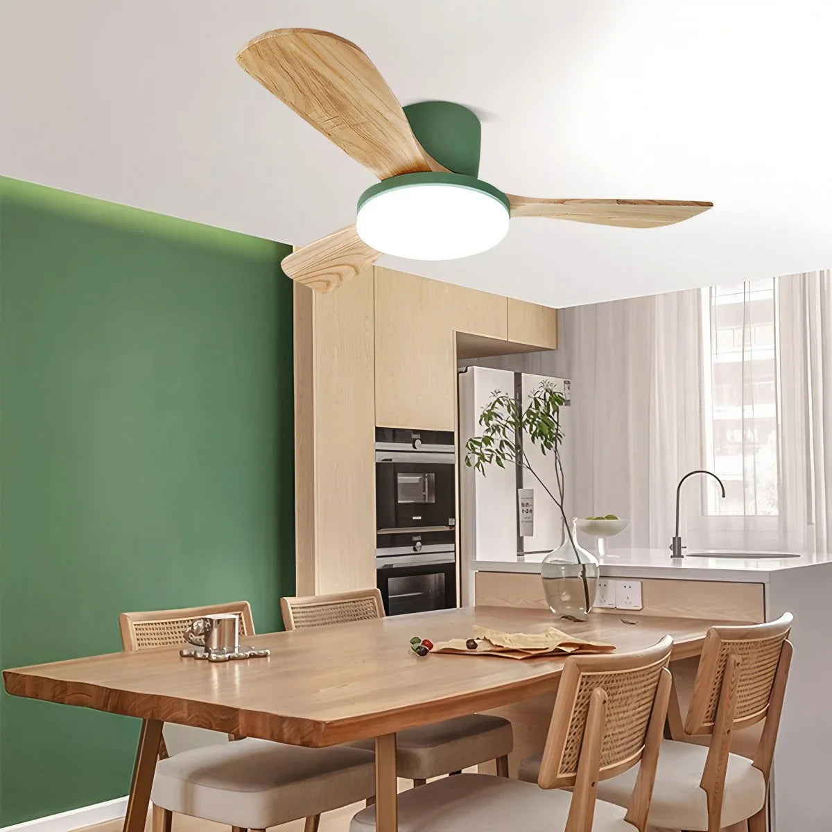 Eloer Wood 3 Blade Low Profile Ceiling Fan Lamp