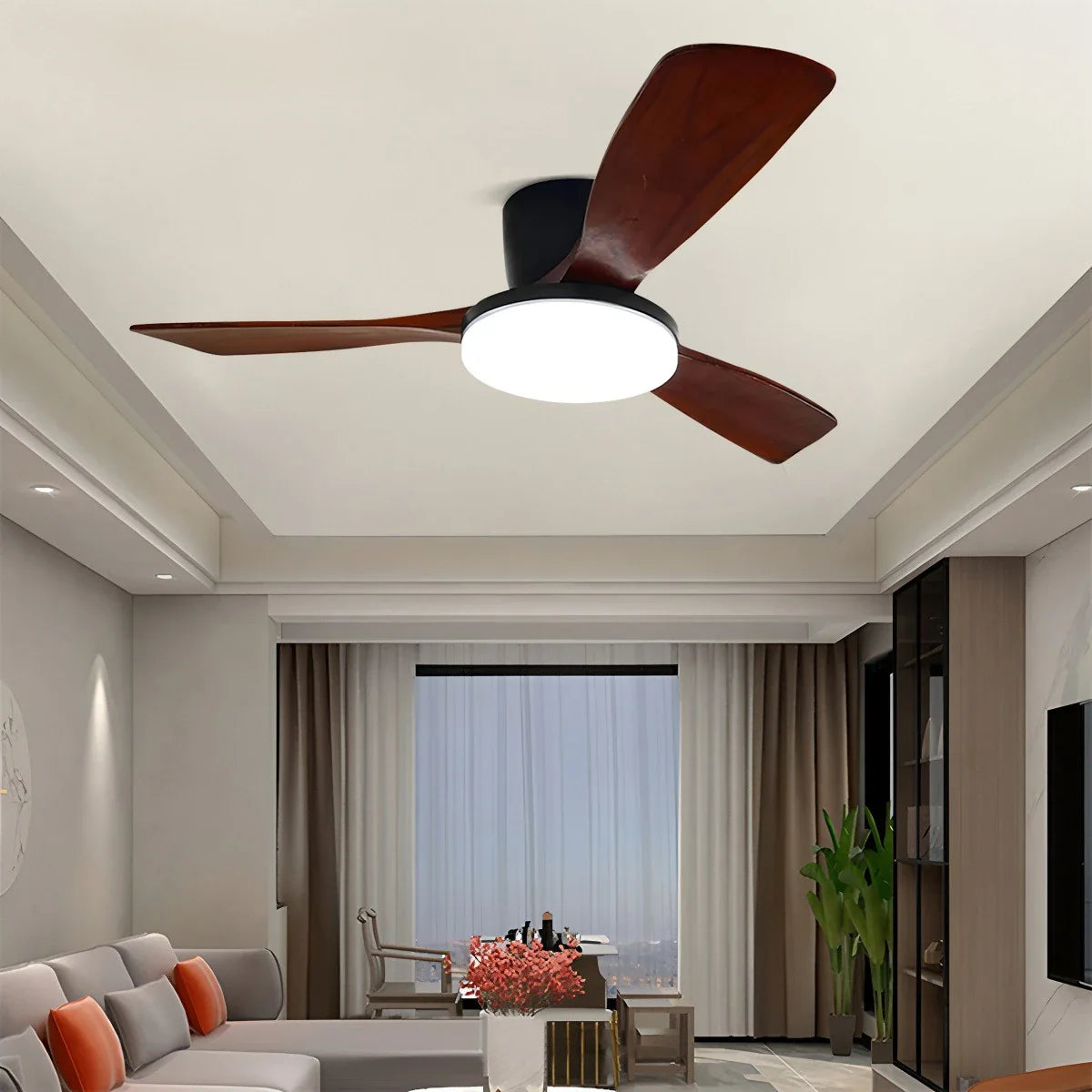 Eloer Wood 3 Blade Low Profile Ceiling Fan Lamp