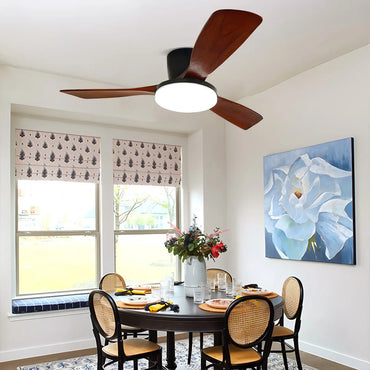 Eloer Wood 3 Blade Low Profile Ceiling Fan Lamp