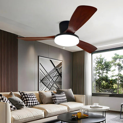 Eloer Wood 3 Blade Low Profile Ceiling Fan Lamp