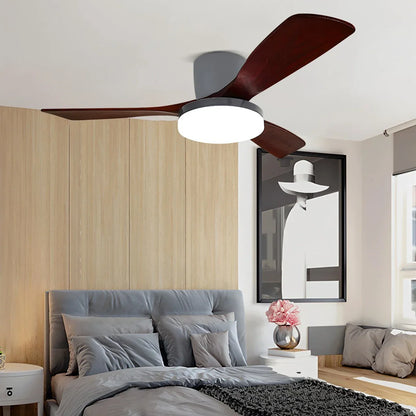 Eloer Wood 3 Blade Low Profile Ceiling Fan Lamp