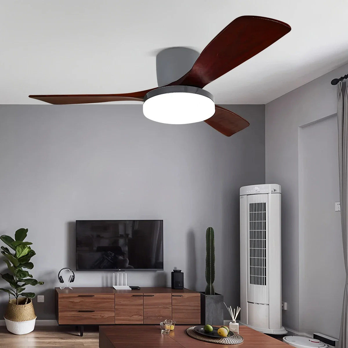 Eloer Wood 3 Blade Low Profile Ceiling Fan Lamp