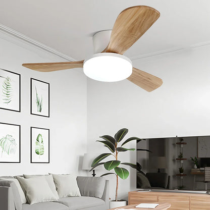 Eloer Wood 3 Blade Low Profile Ceiling Fan Lamp