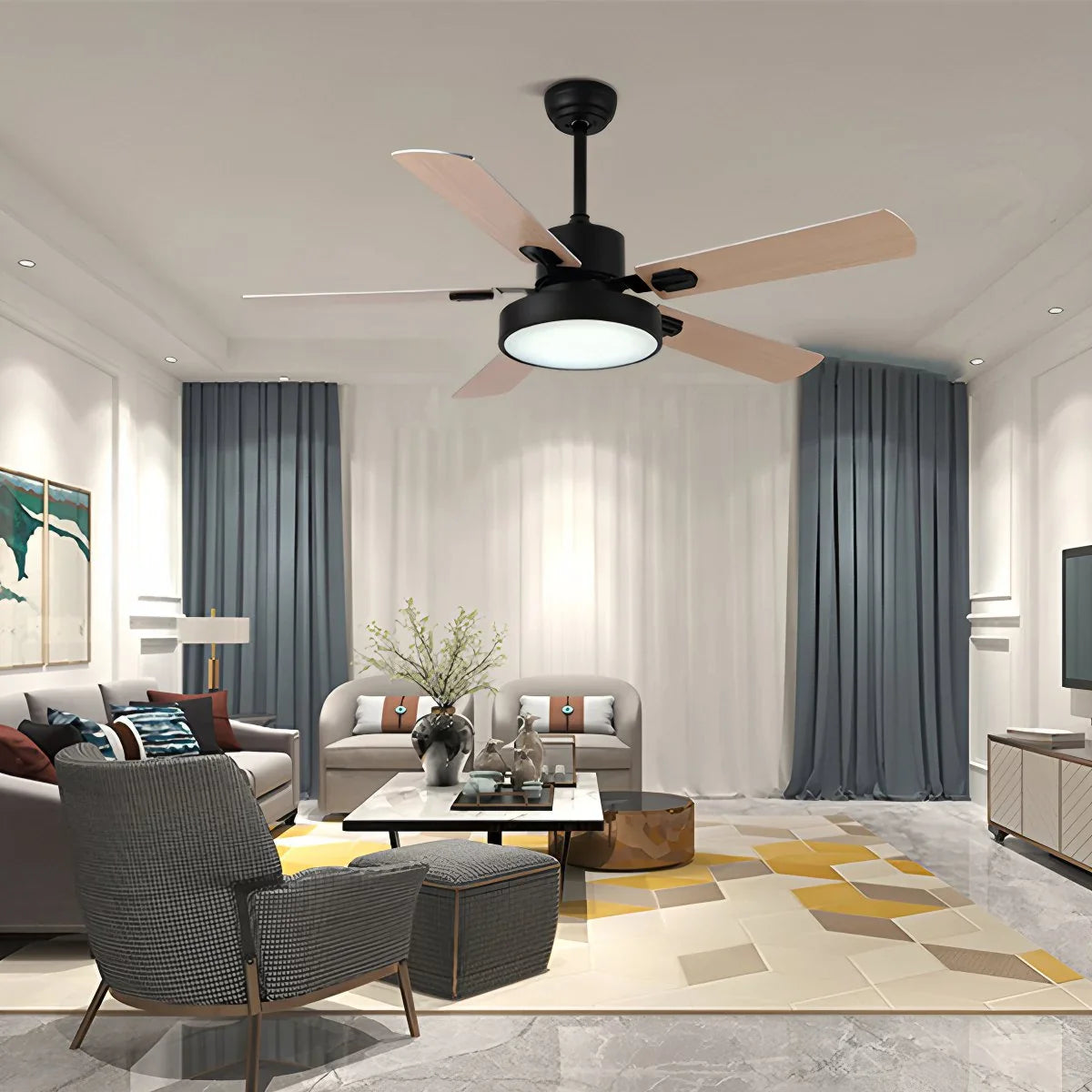 Eloer 5 Blade Vintage Ceiling Fan Light for Living Room