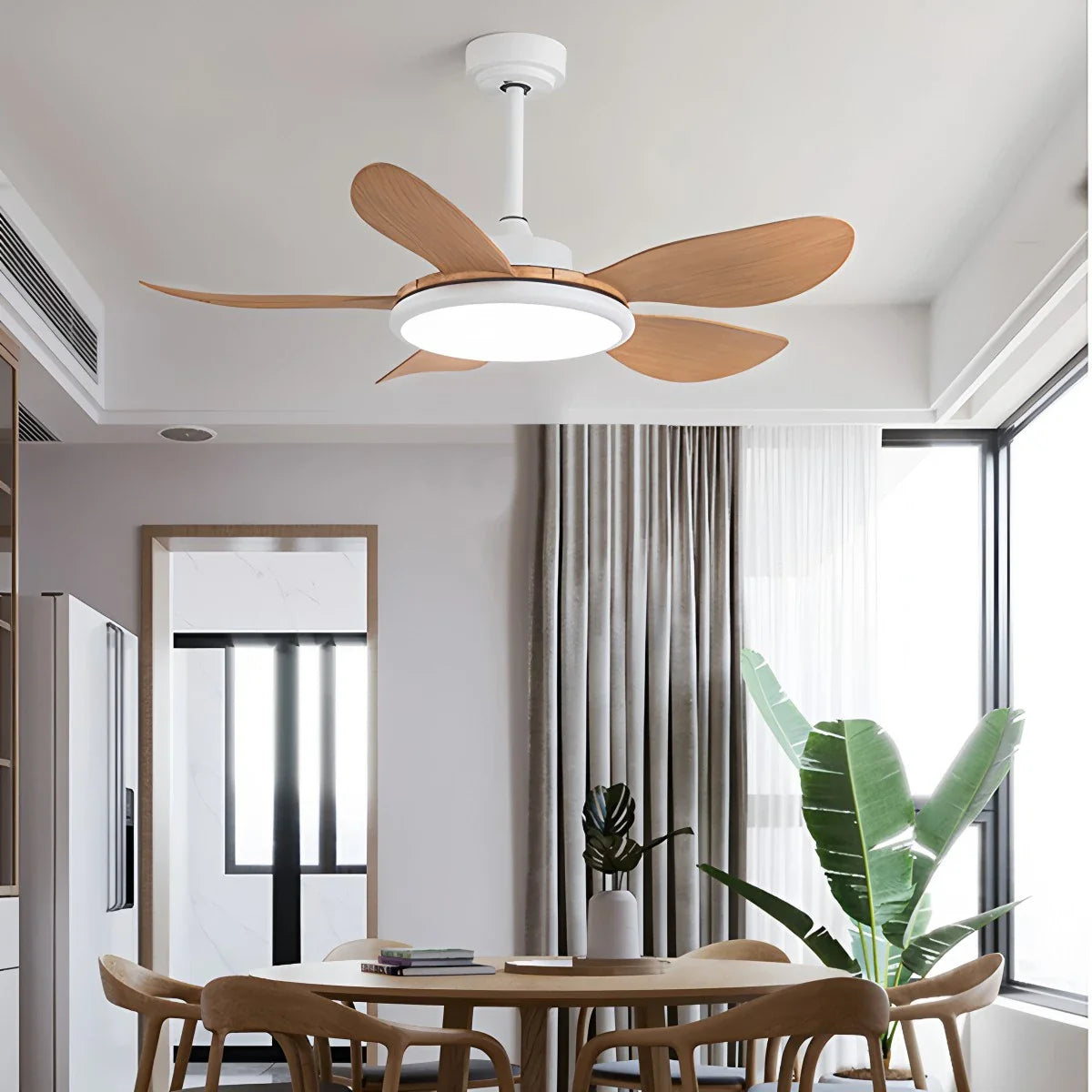 Eloer 5-Blade Wood Ceiling Fan with Light for Living Room