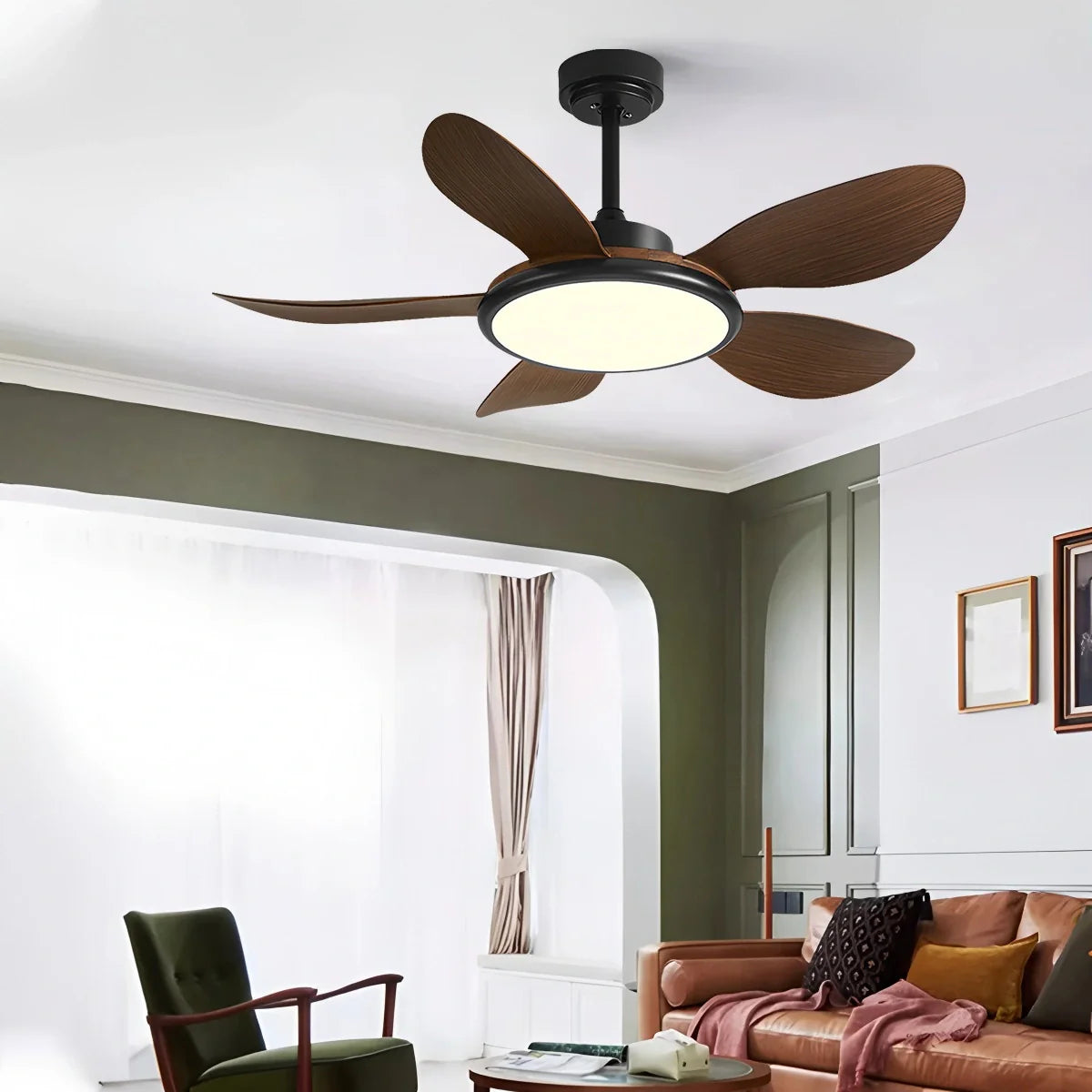 Eloer 5-Blade Wood Ceiling Fan with Light for Living Room