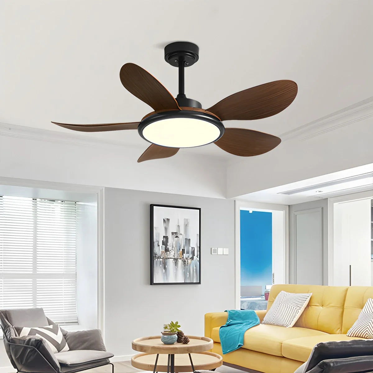 Eloer 5-Blade Wood Ceiling Fan with Light for Living Room