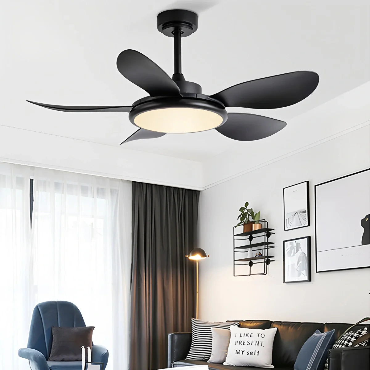 Eloer 5-Blade Wood Ceiling Fan with Light for Living Room