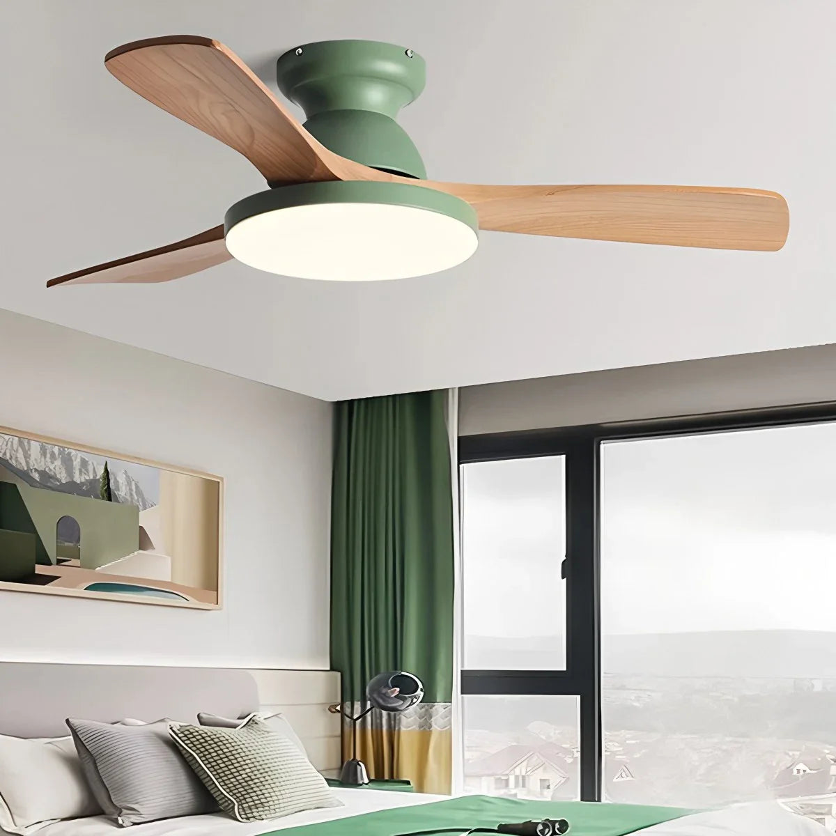 Eloer Vintage 3-leaf Solid Wood Ceiling Fan Lamp