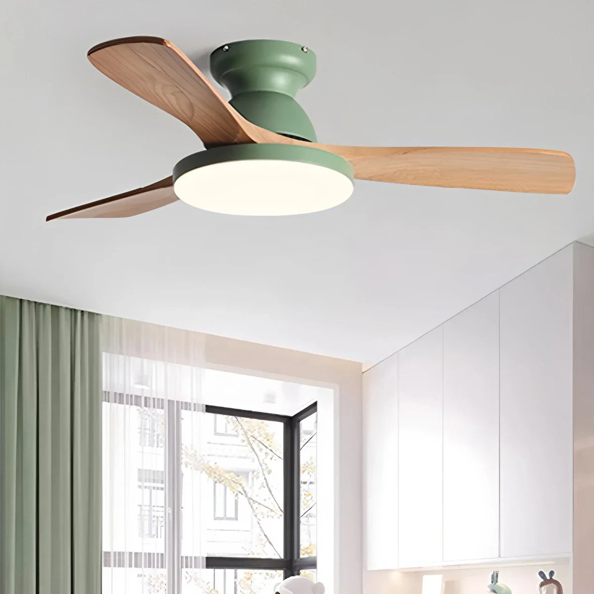 Eloer Vintage 3-leaf Solid Wood Ceiling Fan Lamp