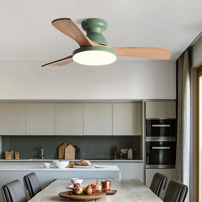 Eloer Vintage 3-leaf Solid Wood Ceiling Fan Lamp