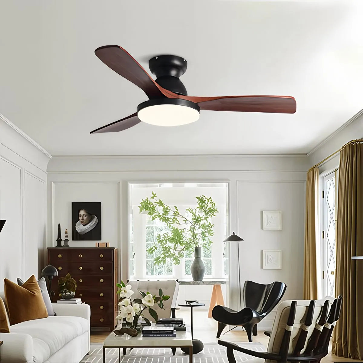 Eloer Vintage 3-leaf Solid Wood Ceiling Fan Lamp