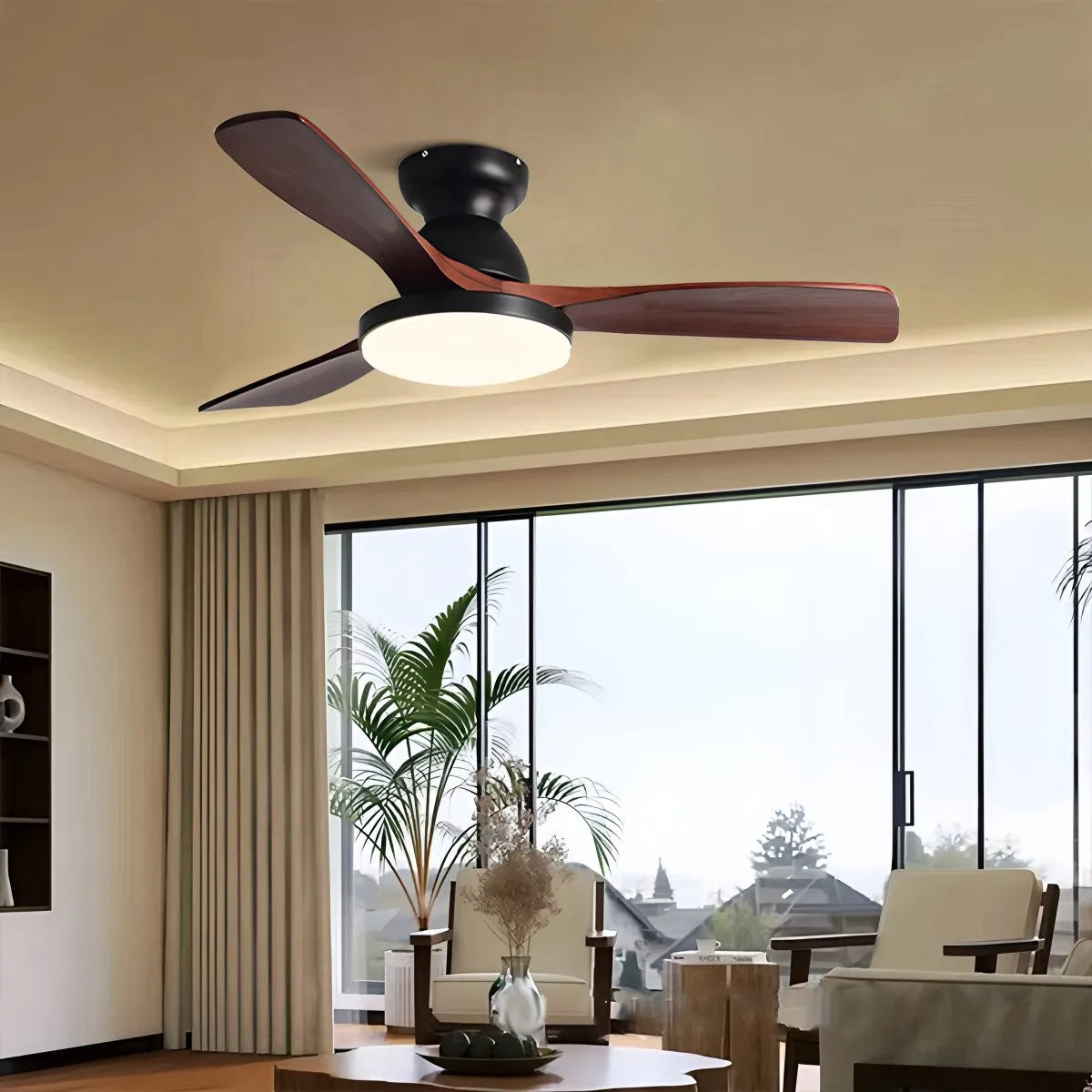 Eloer Vintage 3-leaf Solid Wood Ceiling Fan Lamp