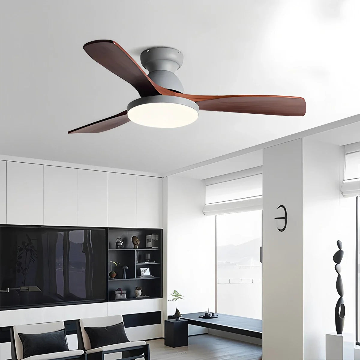 Eloer Vintage 3-leaf Solid Wood Ceiling Fan Lamp