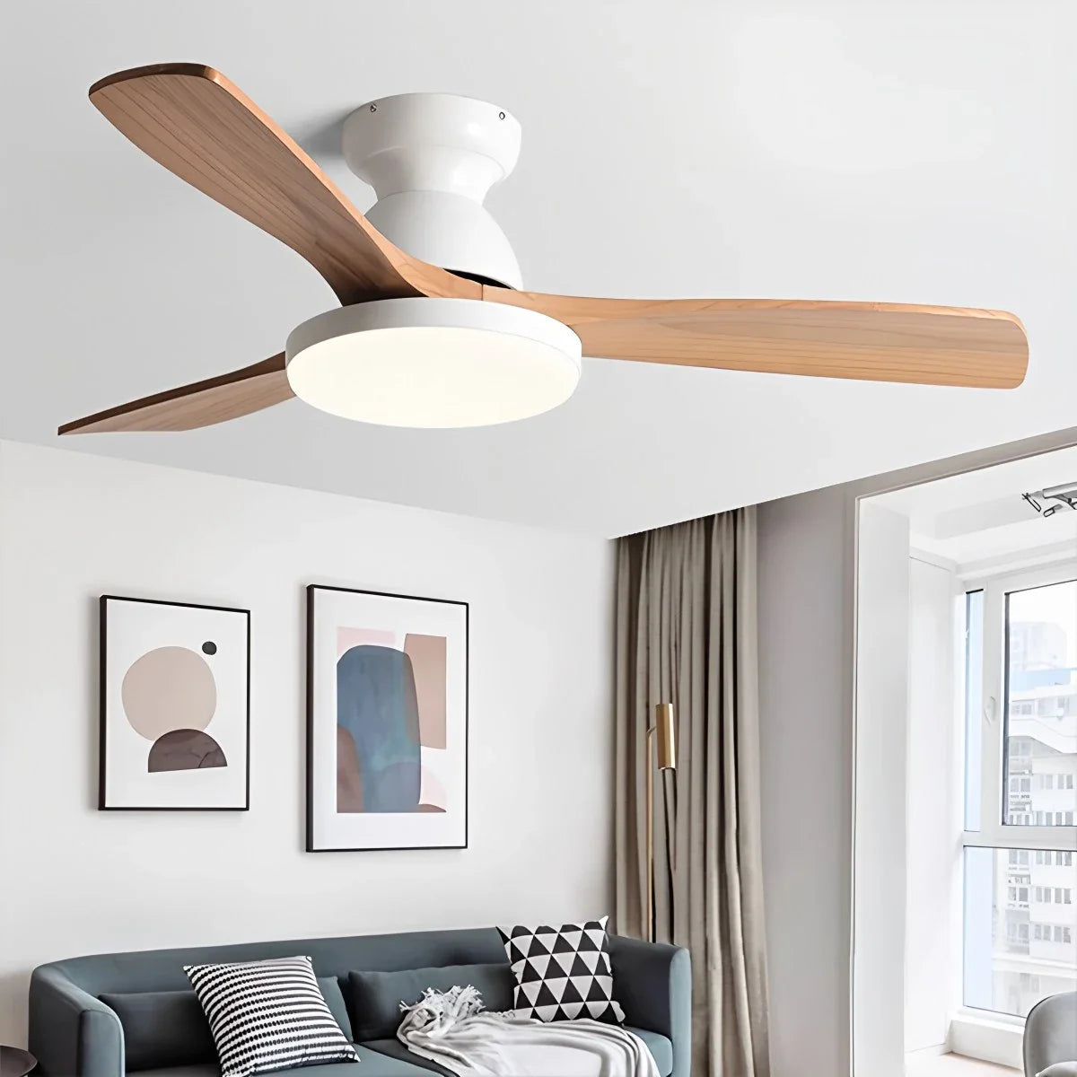 Eloer Vintage 3-leaf Solid Wood Ceiling Fan Lamp