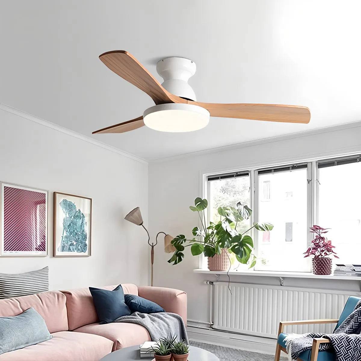 Eloer Vintage 3-leaf Solid Wood Ceiling Fan Lamp