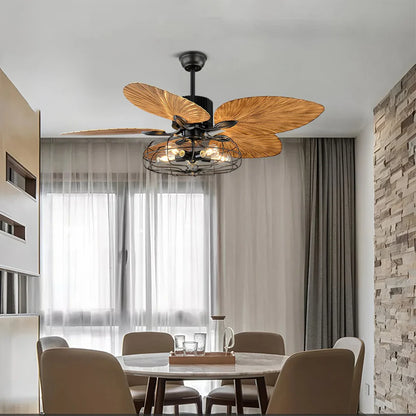 Eloer Industrial Tropical Palm Leaves Ceiling Fan Light