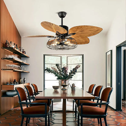 Eloer Industrial Tropical Palm Leaves Ceiling Fan Light