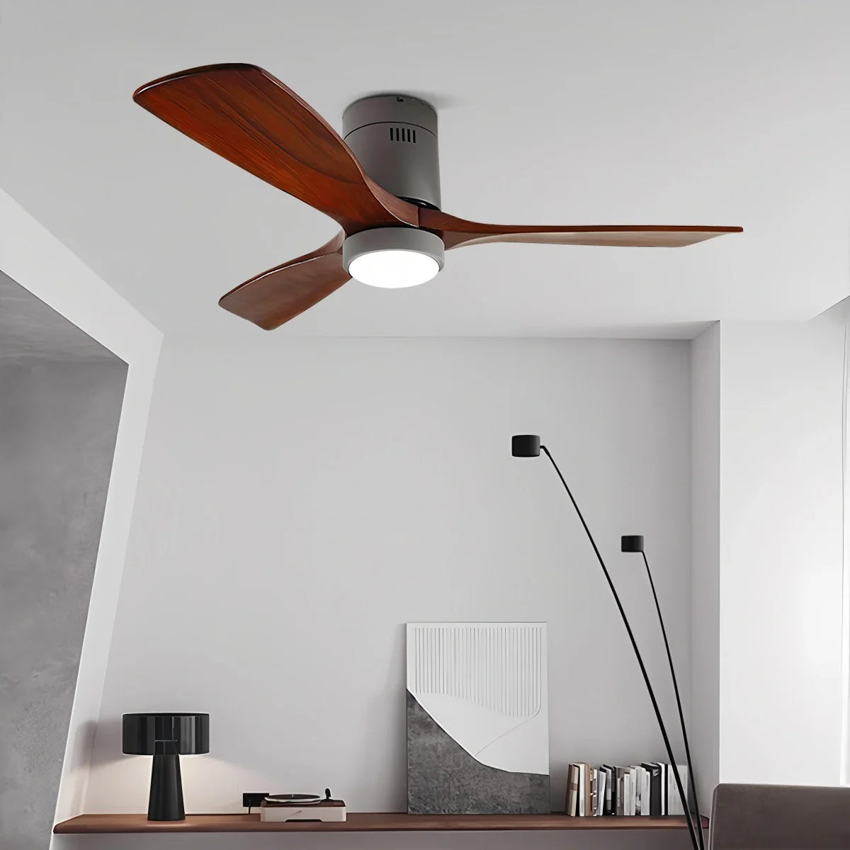 Eloer Mid-century Modern Hugger Ceiling Fan Lamp