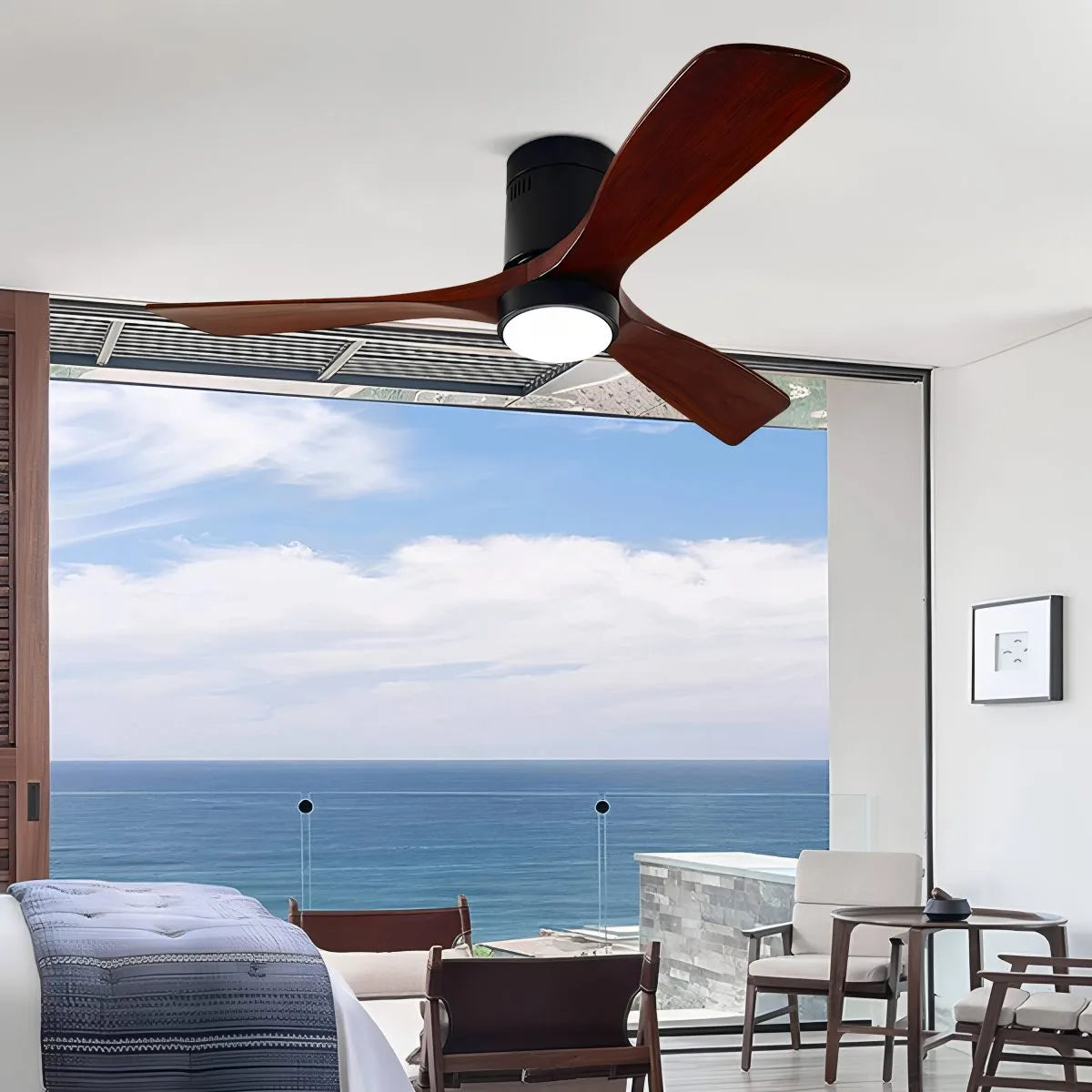 Eloer Mid-century Modern Hugger Ceiling Fan Lamp