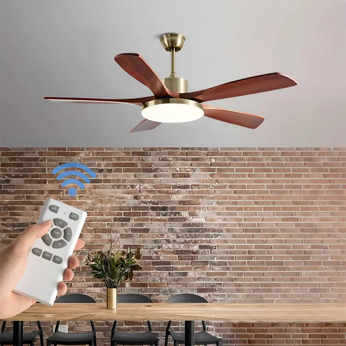 Eloer Solid Wood Ceiling Fan Light for Living Room