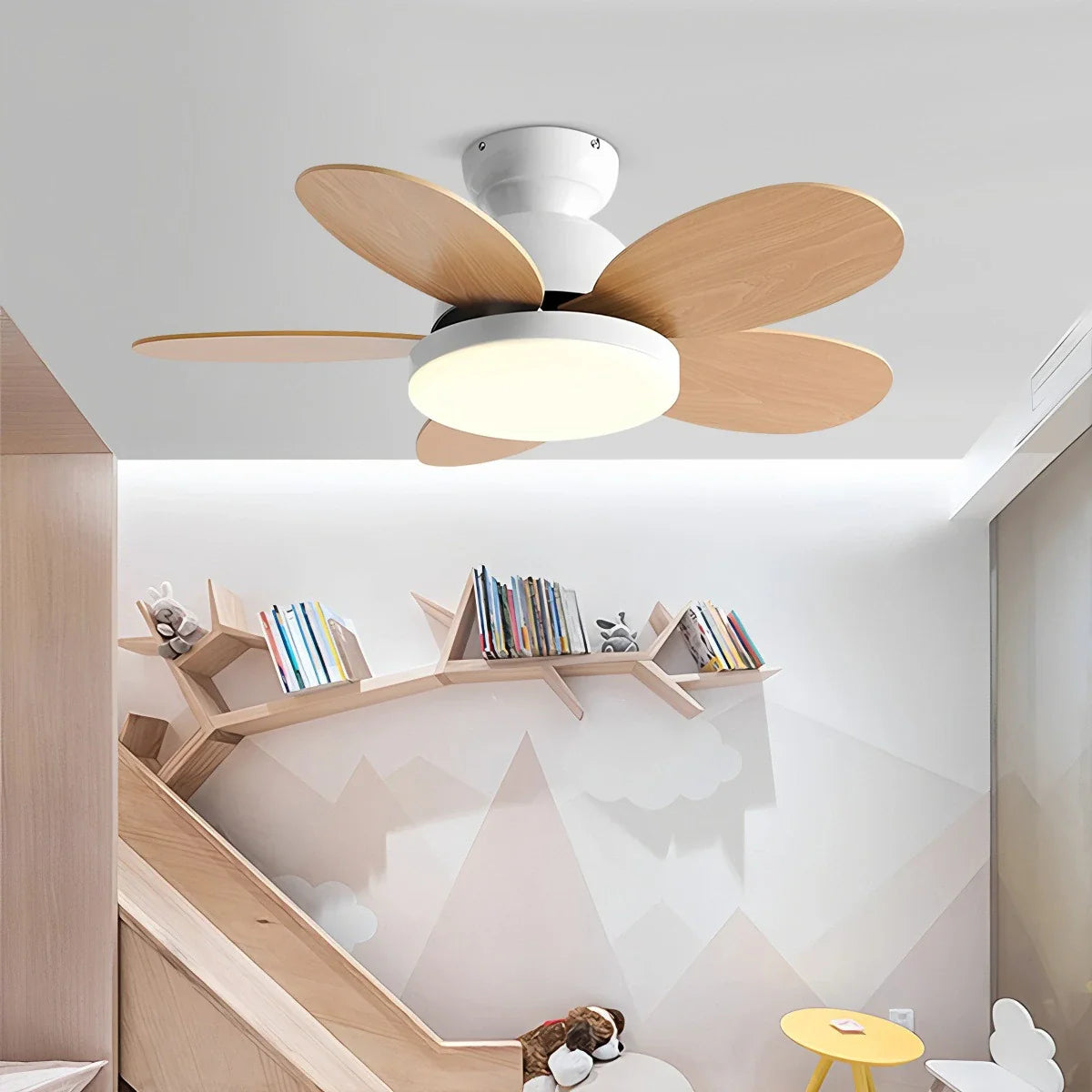 Eloer Scandi Wood Ceiling Fan Lamp for Children’s Room