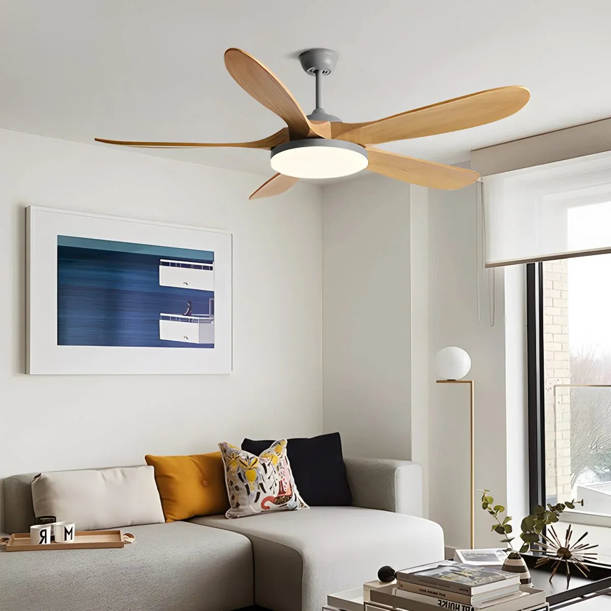 Luvori 5-leaf Solid Wood Ceiling Fan Light
