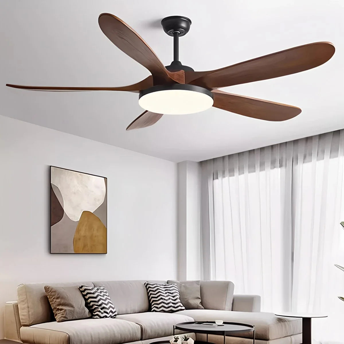 Luvori 5-leaf Solid Wood Ceiling Fan Light