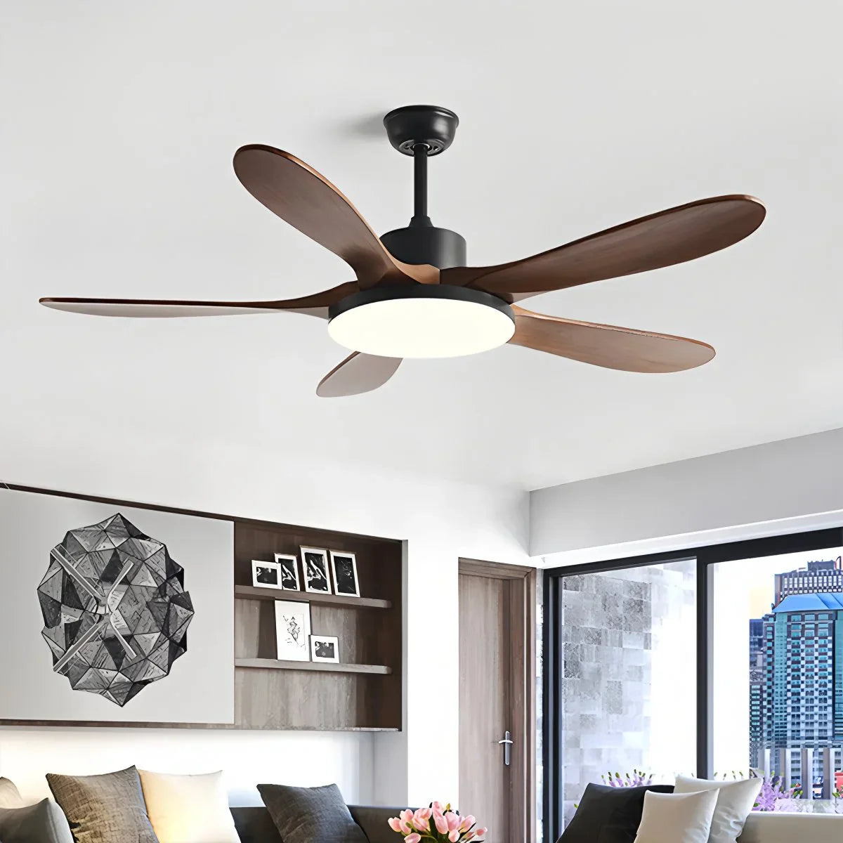 Luvori 5-leaf Solid Wood Ceiling Fan Light