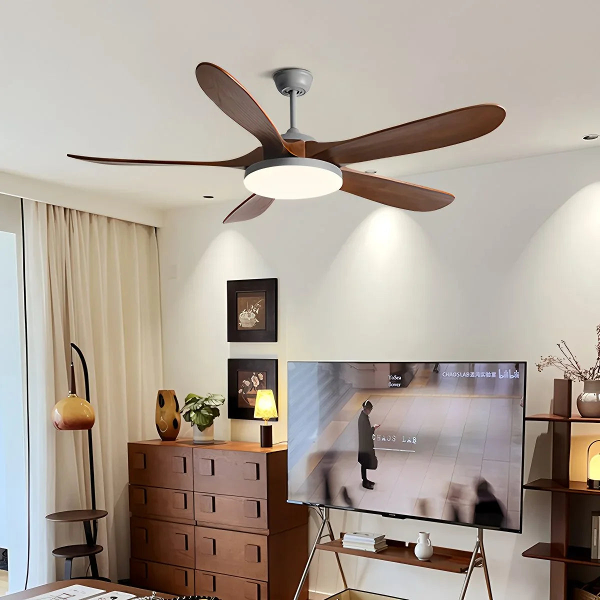 Luvori 5-leaf Solid Wood Ceiling Fan Light