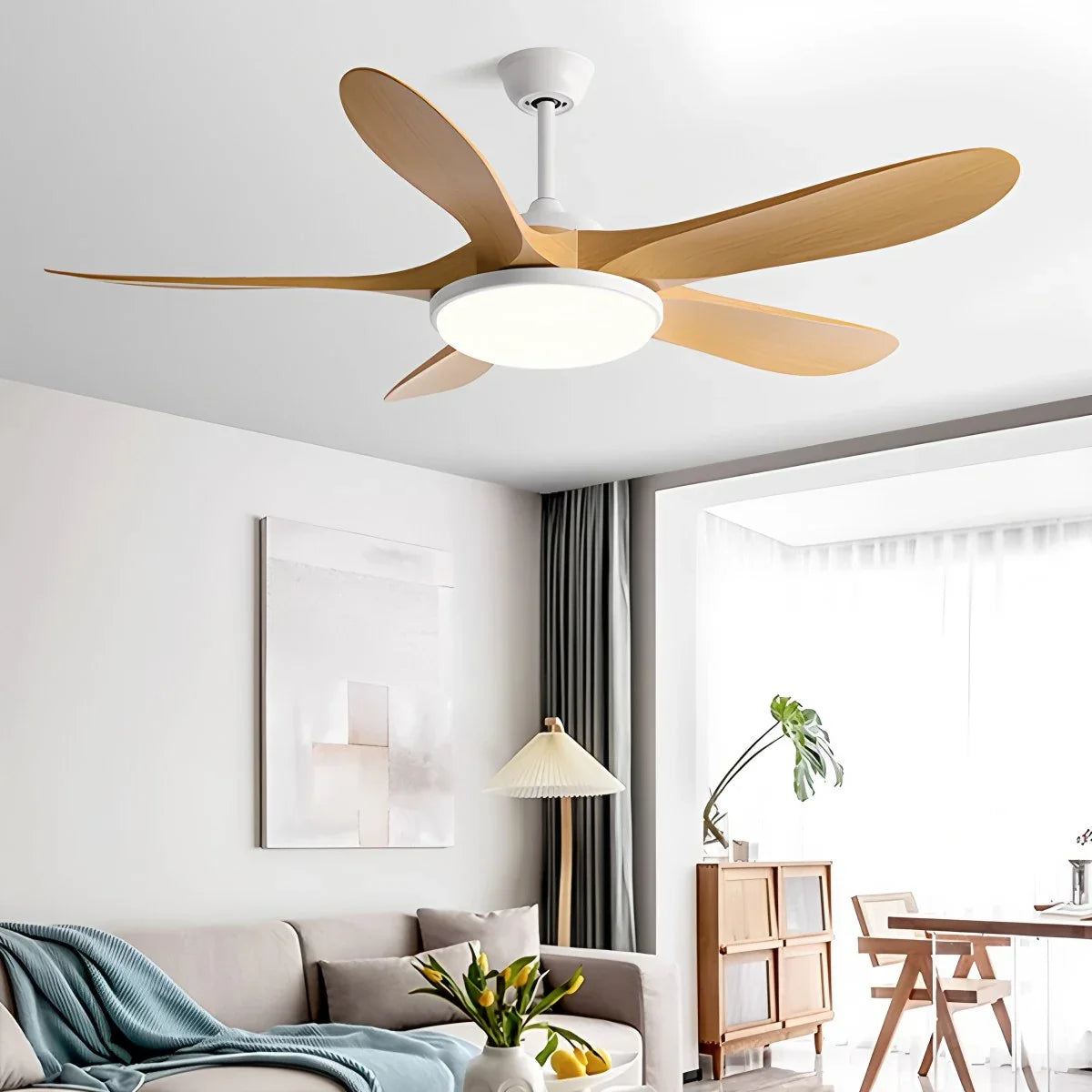 Luvori 5-leaf Solid Wood Ceiling Fan Light