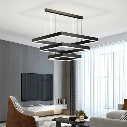Eloer Tiered Black Square Pendant Lamp for Living Room