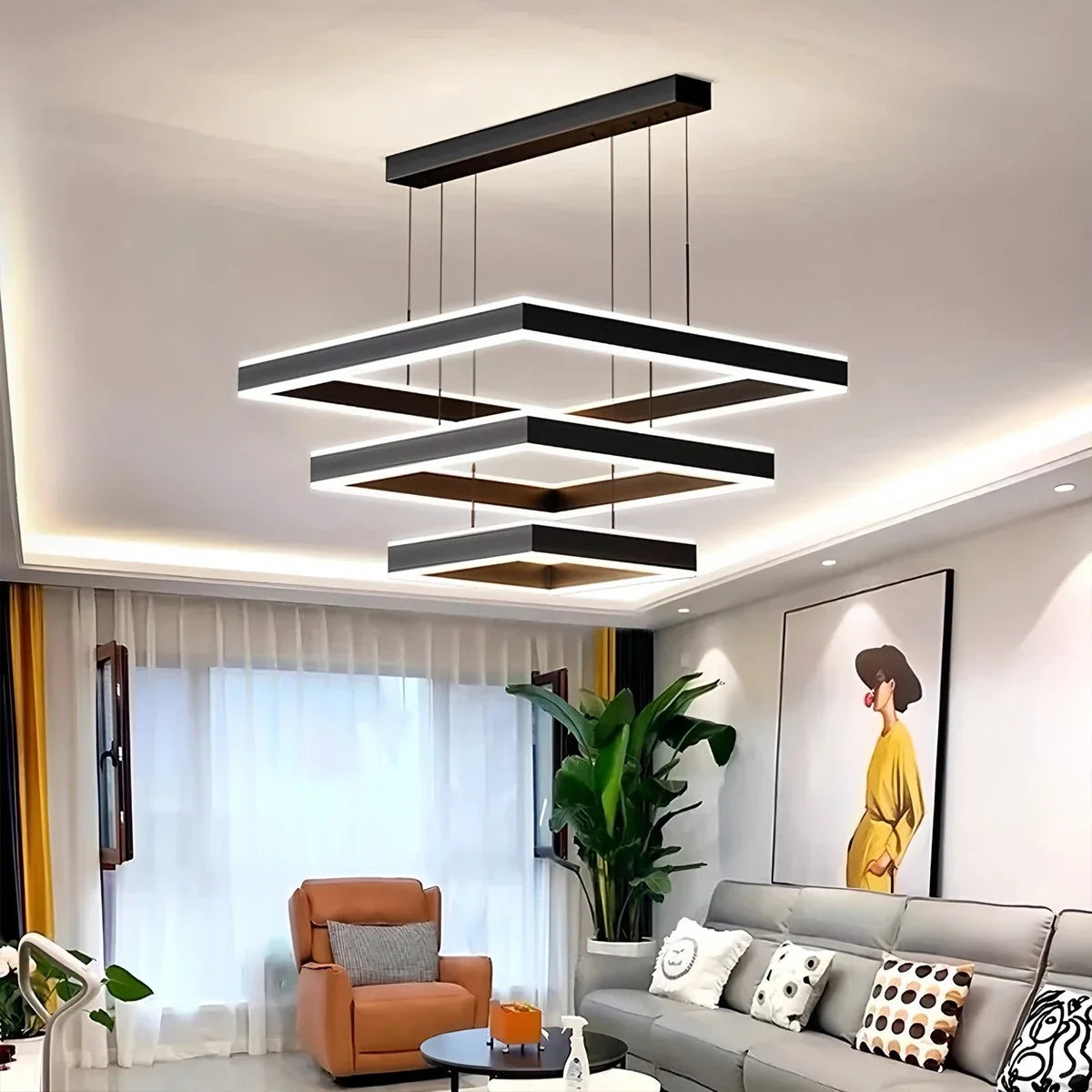 Eloer Tiered Black Square Pendant Lamp for Living Room