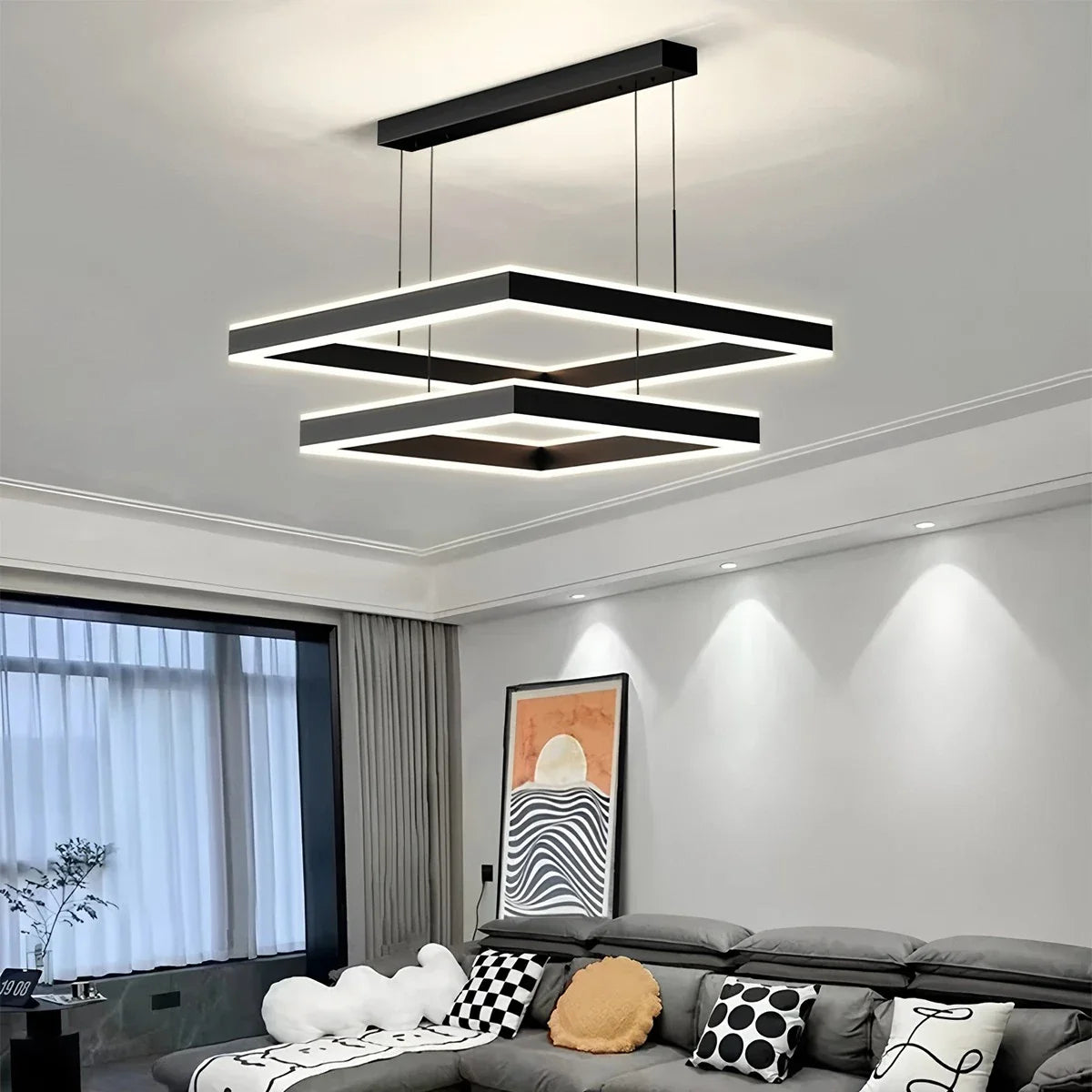 Eloer Tiered Black Square Pendant Lamp for Living Room