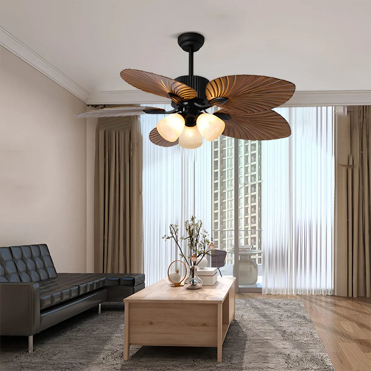 Eloer Tropical Palm Leaves Ceiling Fan with Light