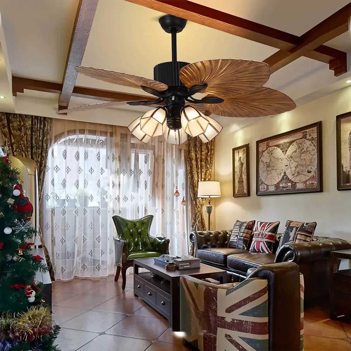 Eloer Tropical Palm Leaves Ceiling Fan with Light