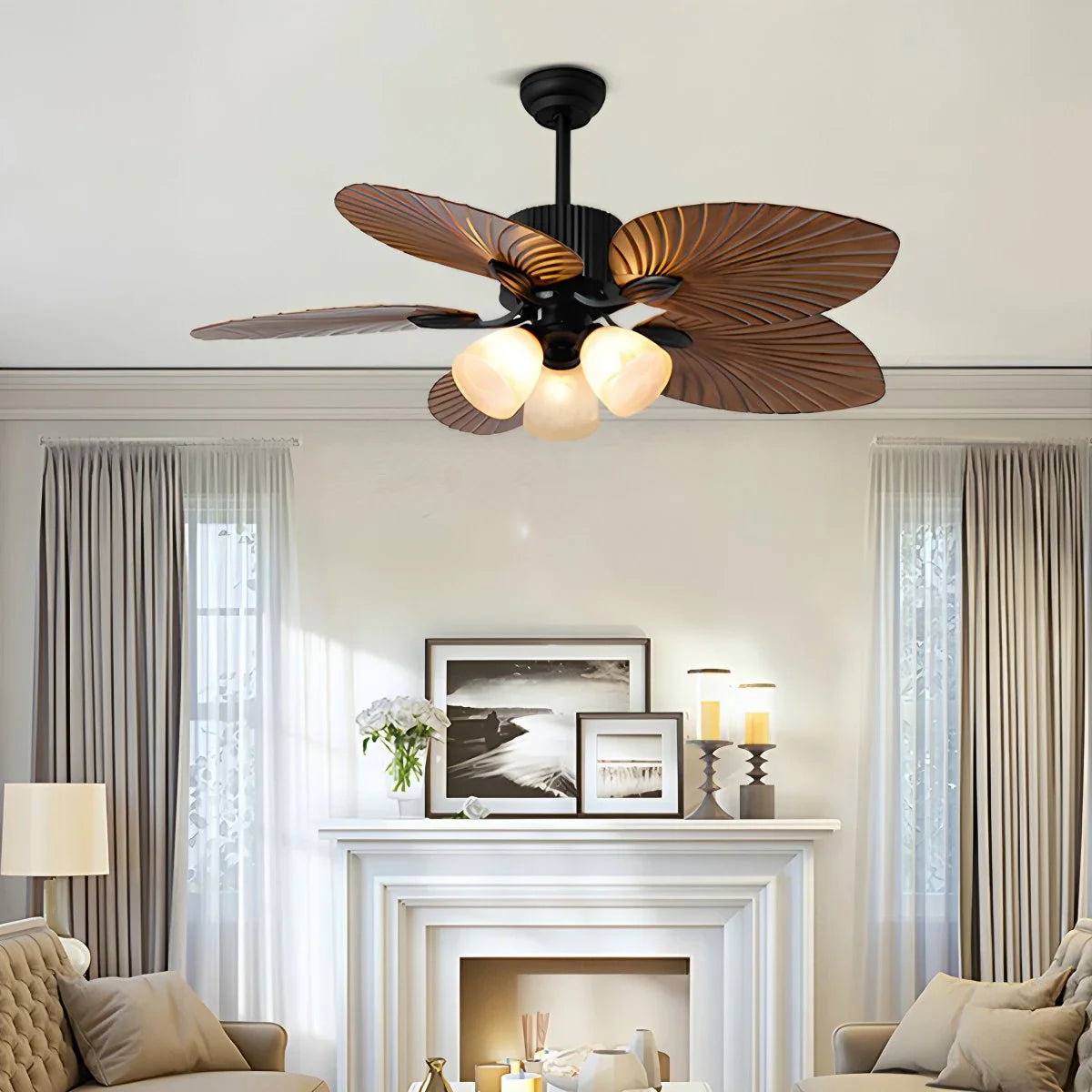 Eloer Tropical Palm Leaves Ceiling Fan with Light