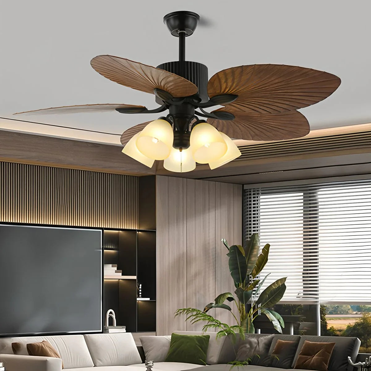 Eloer Tropical Palm Leaves Ceiling Fan with Light