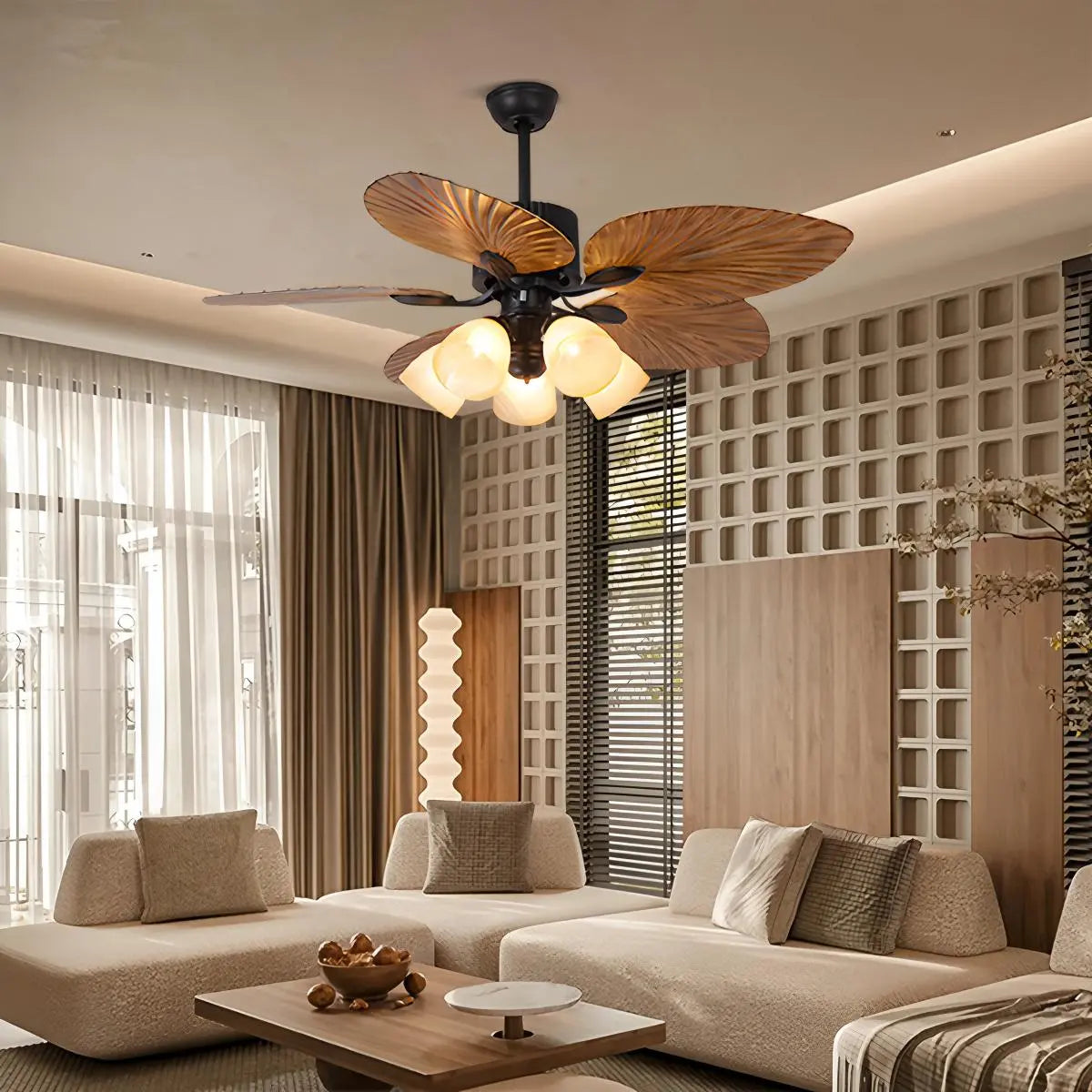 Eloer Tropical Palm Leaves Ceiling Fan with Light